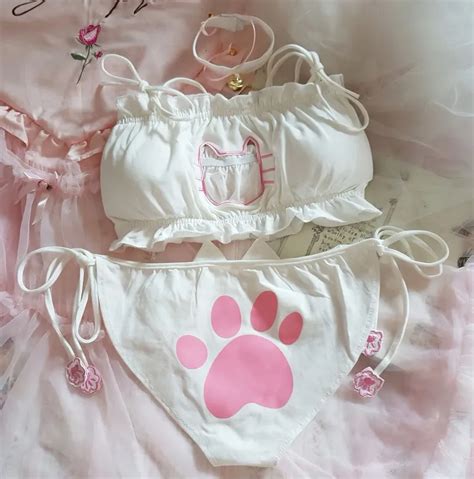 Japanese Anime Cat Girl Bra Panties Set Women Sexy Lingerie Underwear Intimates Kawaii Lolita