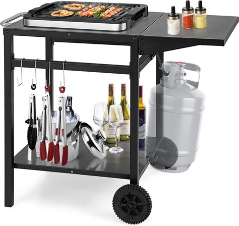 COSTWAY Outdoor Grill Dining Cart Movable Pizza Oven Table Stand