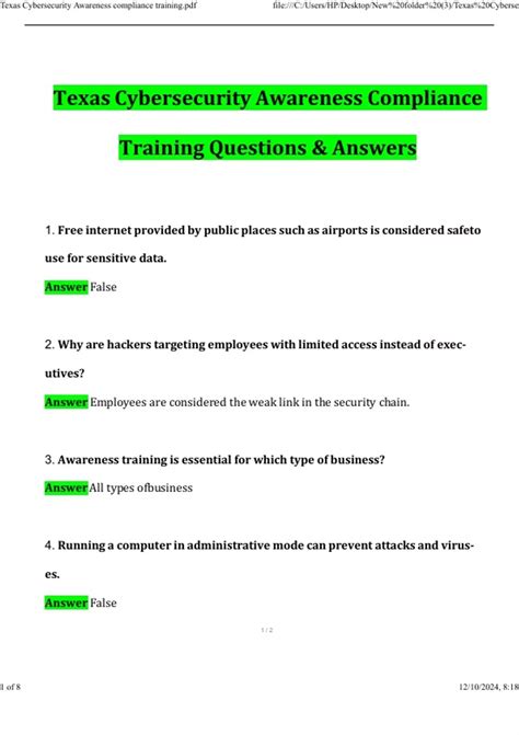 Texas Cybersecurity Awareness compliance training Exam Latest 2025
