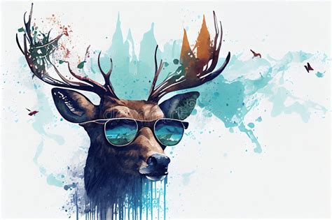 Cool Deer With Sunglasses And Graphic Art Illustration Stock Image