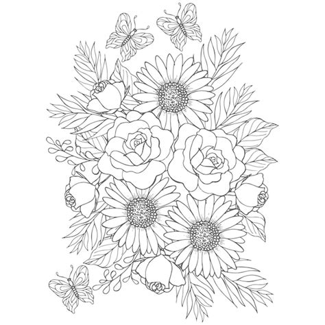 Dibujos De Flores Para Colorear Vector Premium