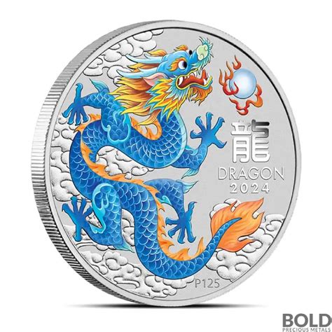 Oz Perth Lunar Blue Dragon Colored Silver Coin In Card