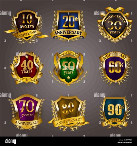 Set Of Gold Anniversary Badges Stock Vector Image Art Alamy