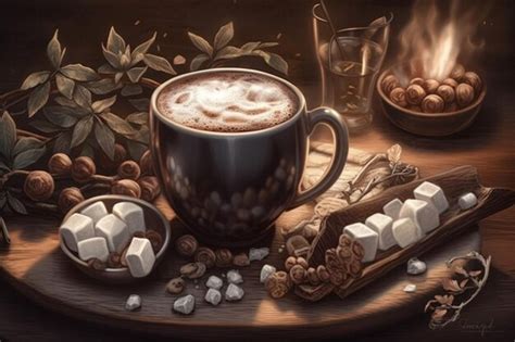 Premium AI Image A Cup Of Coffee With Marshmallows And Marshmallows