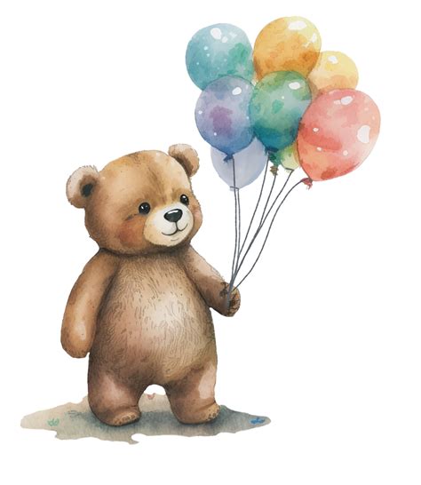 Ai Generate Cute Bear With Balloon Watercolor Painting 23520182 PNG