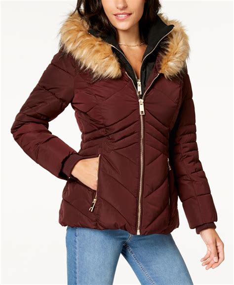 Guess Faux Fur Trim Hooded Puffer Coat Macys