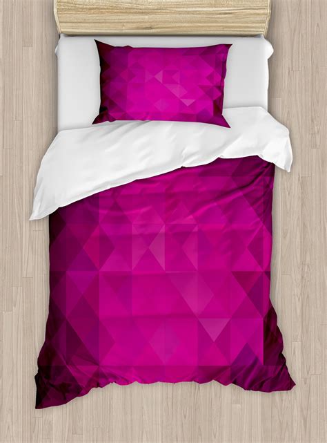 Hot Pink Duvet Cover Set Vibrant Color Abstract Triangles Expressionism Inspired Geometrical
