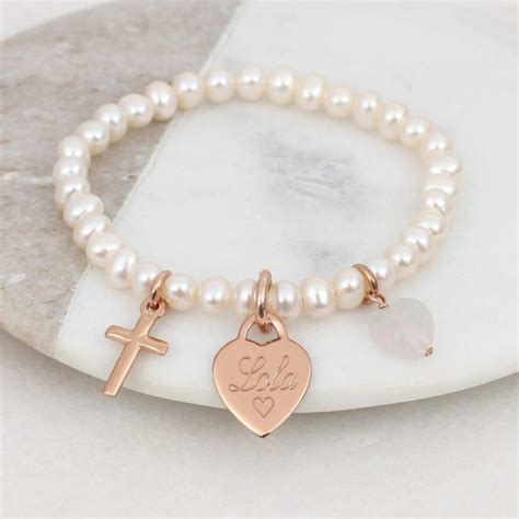 Girl's Personalised Rose Gold Plated Christening Bracelet | Hurleyburley