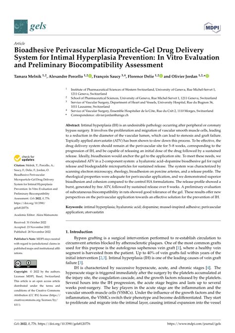 Pdf Bioadhesive Perivascular Microparticle Gel Drug Delivery System