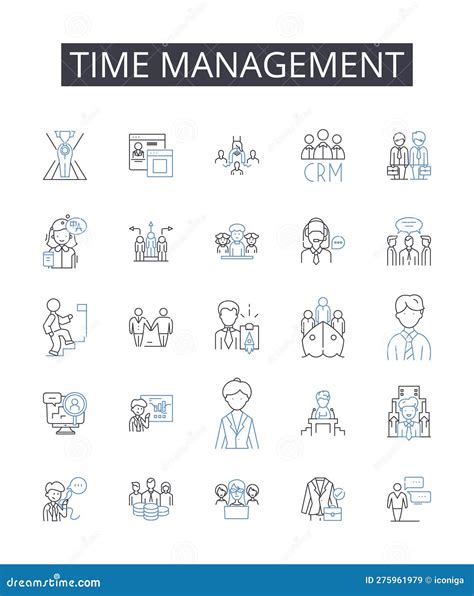 Time Management Line Icons Collection Goal Setting Task Scheduling