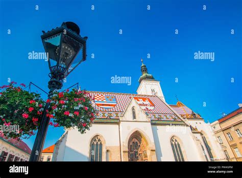 Zagreb Croatia Church Of St Mark And Flowers Jardiniere Upper Town