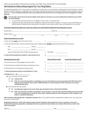 Fillable Online Fia Uncg Worksheet For Determining Support For Tax