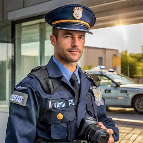 Premium Photo Vigilant Patrol Handsome Police Officer In Action