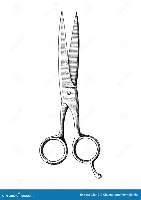 Scissors Hand Drawing Engraving Style Stock Vector Illustration Of