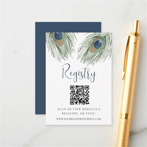 Peacock Feather Bridal Shower Registry Qr Code Enclosure Card Zazzle