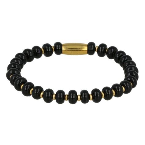 Goudkleurige Kralenarmband Met Onyx Edelstenen Prachtige