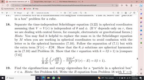 Solved 8 Separate The Time Independent Schrödinger Equation