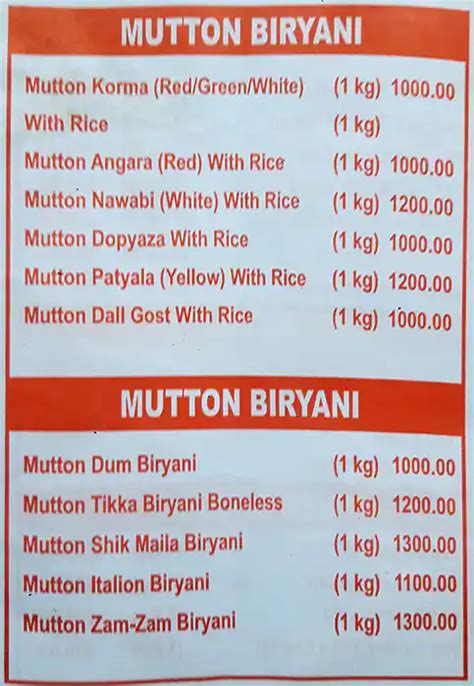 Menu Of A 1 Caterers Parel Mumbai