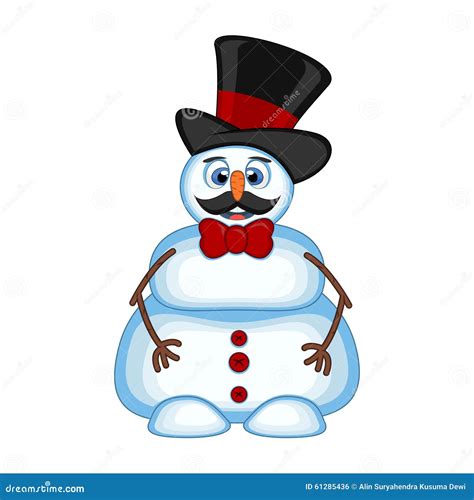 Snowman With Mustache Wearing A Hat And Bow Ties For Your Design Vector