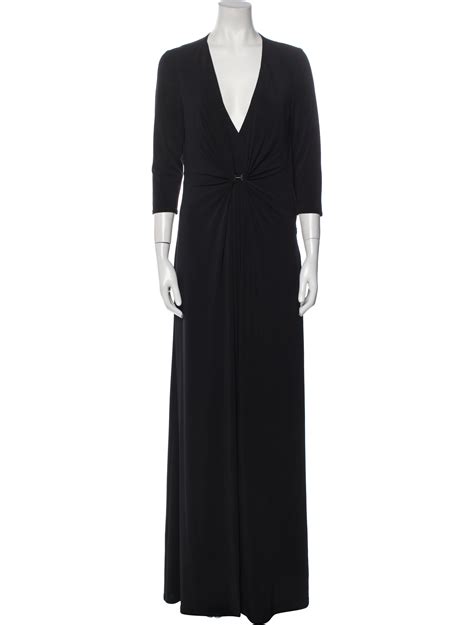 Halston Heritage V Neck Long Dress Black Dresses Clothing Wh156991