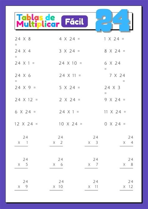 Tabla Del 24 La Tabla De Multiplicar Del 24 Para Niños