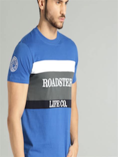 Buy The Roadster Lifestyle Co Men Blue Printed Round Neck Pure Cotton T Shirt Tshirts For Men