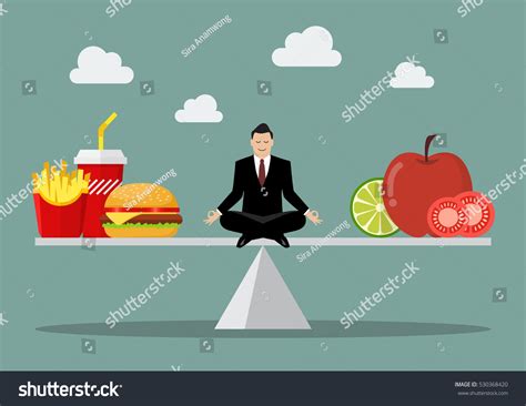 Man Balancing Between Junk Food Healthy Stock Vector Royalty Free 530368420