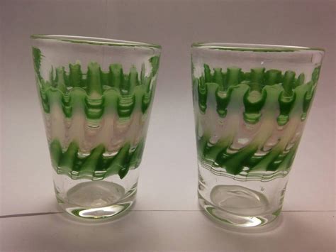 Shot Glass Hand Blown Glass Art Green And White Fancy Color Etsy