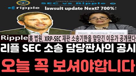 리플전망 리플 Xrp Sec 재판소송 담당판사가 직접 밝힌 공시문이 등장했다설마오늘 영상은 꼭 보셔야합니다 리플전망