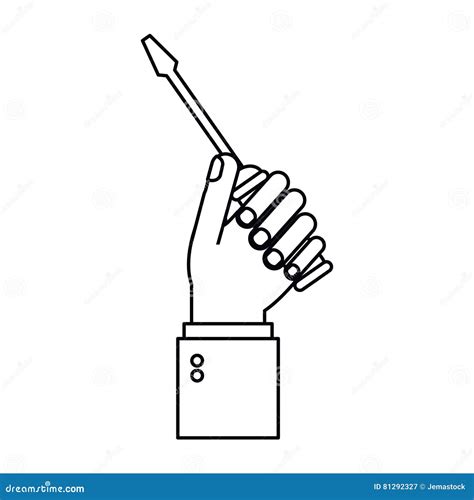 Hand Holding Screwdriver Tool Repair Outline Stock Vector