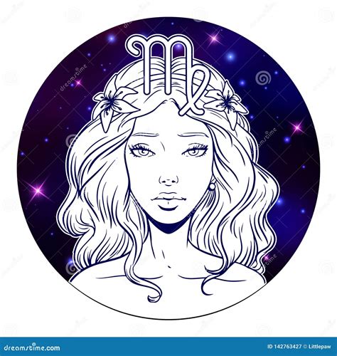 Virgo Zodiac Sign Artwork Beautiful Girl Face Horoscope Symbol Star