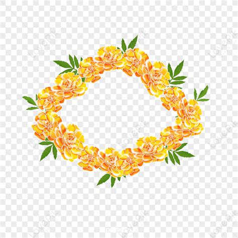 Marigold Flower Wreath Rhombus Borderdiamondorangeleaf Png
