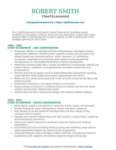 Chief Economist Resume Samples | QwikResume