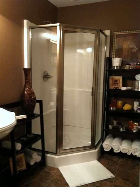 Our New Basement Corner Shower Bathroom Remodel Shower Bathroom Design Small Small Bathroom