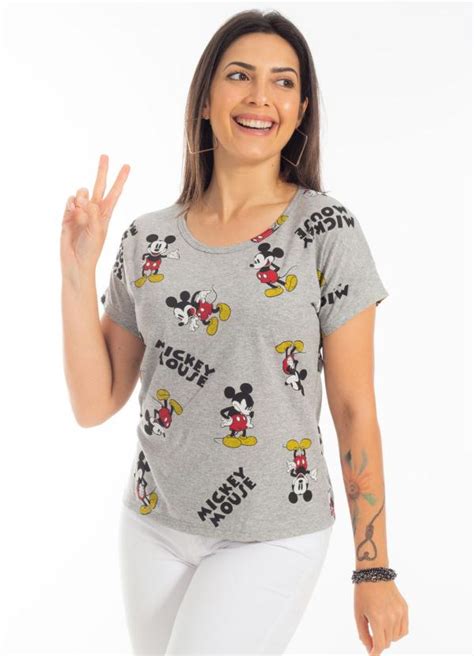 T Shirt Estampada Em Meia Malha Cinza Disney By Cativa