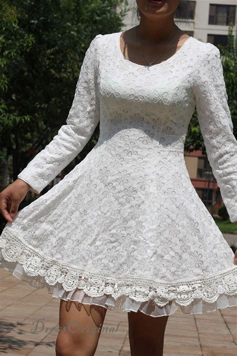 White Lace Dress White Mini Dress Long Sleeved White Lace Etsy