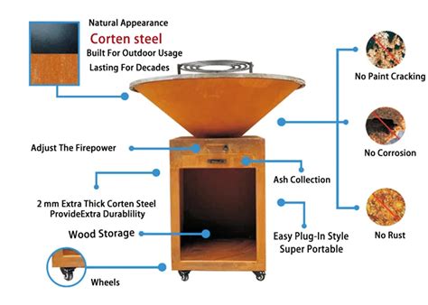 Fire Grill Outdoor Corten Steel Fire Pit With Bbq Garden Rust Corten