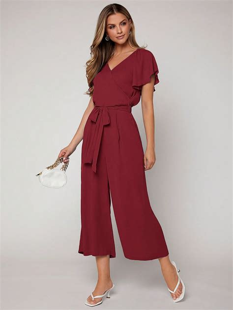 Shein Privé Butterfly Sleeve Tie Front Wide Leg Jumpsuit Shein Usa