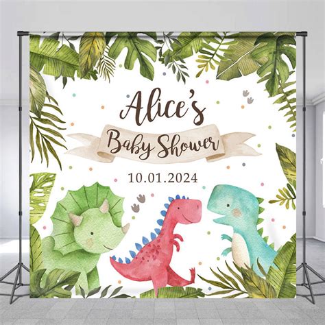 Personalized Monsteras Dinosaurs Baby Shower Backdrop Lofaris