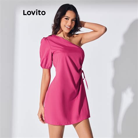 Lovito Women Boho Plain Asymmetrical Drawstring Cut Out Dress LBL07215