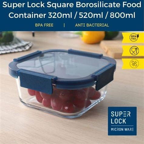 Super Lock Square Borosilicate Glass Microwavable Food Container Ml