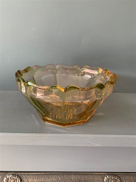 Large Beautiful Vintage Amber Glass Bowl Mid Century Fruit Etsy Israel