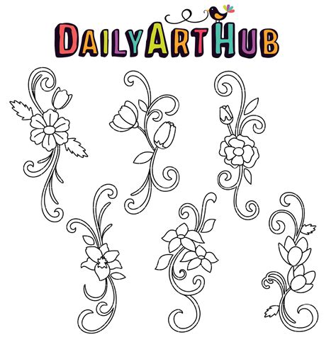 Flower Spray Outline Clip Art Set Daily Art Hub Free Clip Art