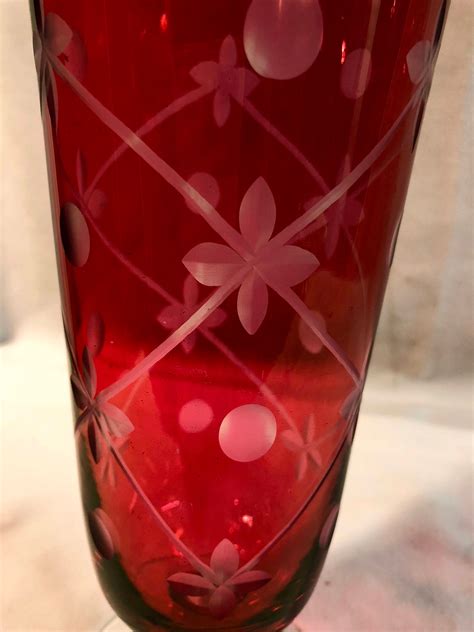 Antique Cranberry Etched Glass Vase