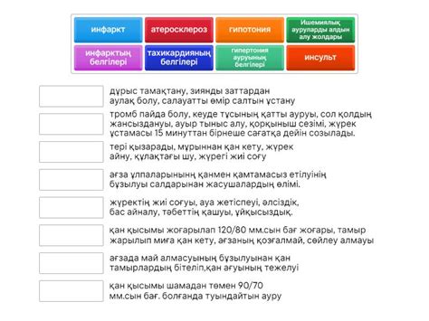 Жүрек қан - тамырлары ауруларының белгілерін сәйкестендіру тапсырмасы ...