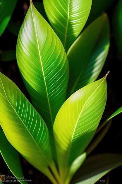 Premium Ai Image Green Variegated Shell Ginger Leaves Alpinia