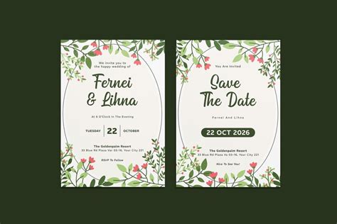 Premium Vector Soft Flowery Wedding Invitation Template