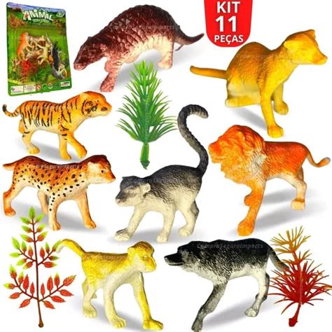 Kit Animais Borracha Selvagem Brinquedo Fazenda Safari Parcelamento