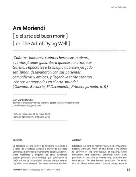 PDF Ars Moriendi O El Arte Del Buen Morir