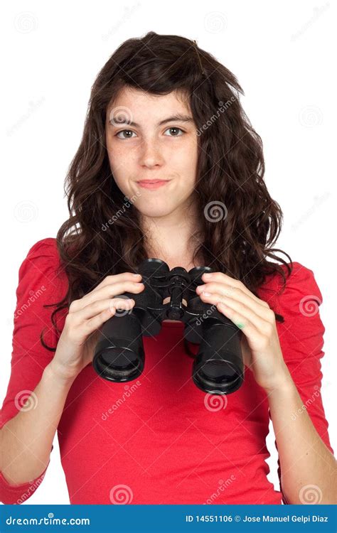 Fille De Ladolescence Adorable Avec Des Jumelles Photo Stock Image